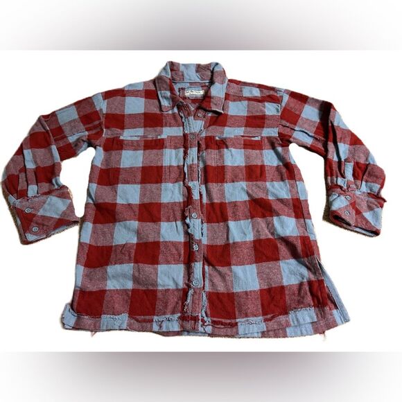 We The Free flannel shacket frayed blue red Size XS Button Down - Picture 1 of 10